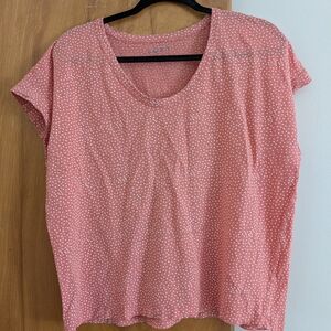 LOFT Linen Coral Polka Dot Short Sleeve Tee